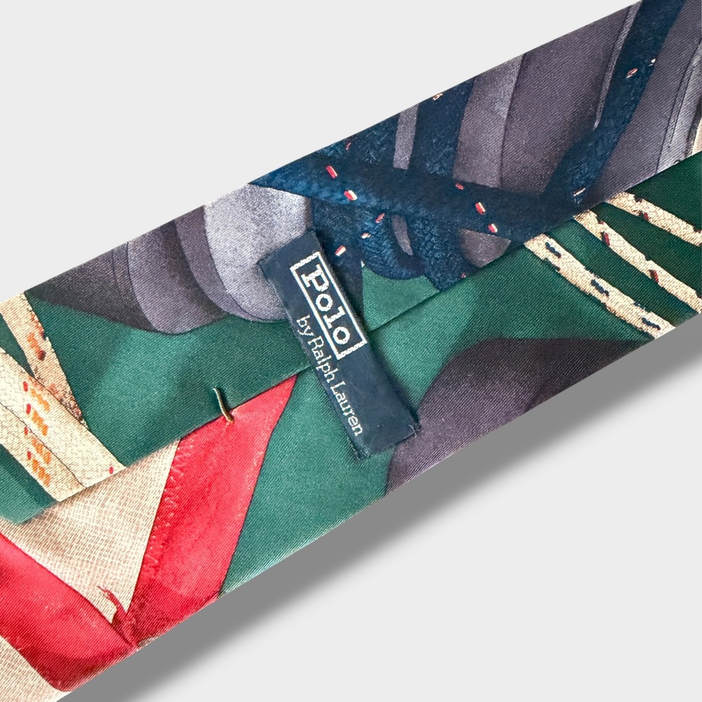 Polo Ralph Lauren Tie Mens OS Green Nautical Yacht Club Silk Sailing Ropes USA